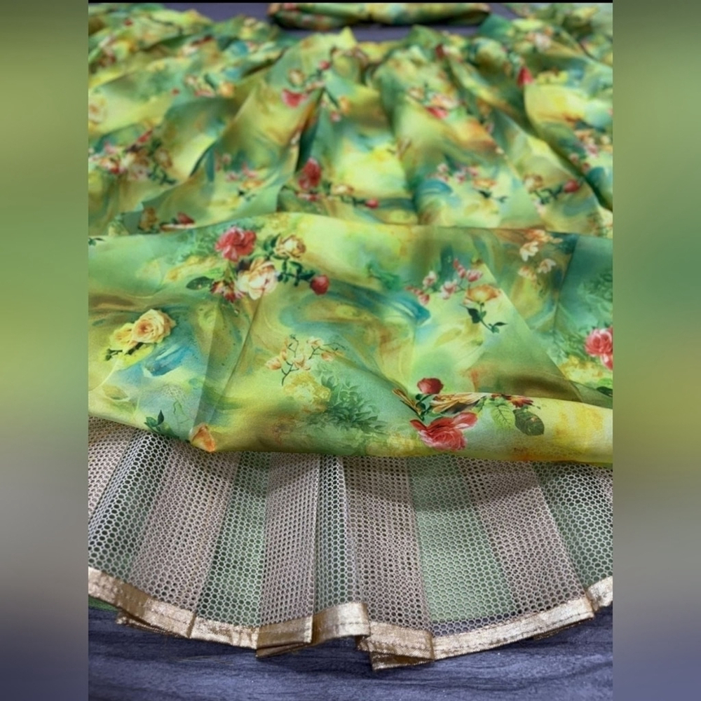 Beautiful Silk Floral Green Lehenga Choli - Picture 10 of 10